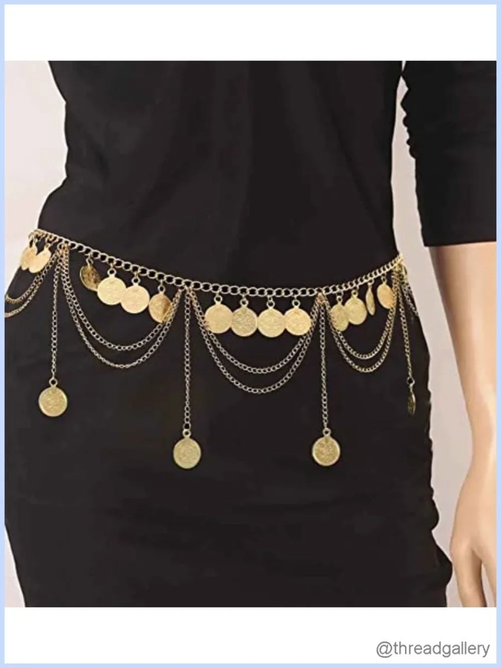 Caiyao Gold Silver Coin Pendant Waist Chain Tassel Layered Belt